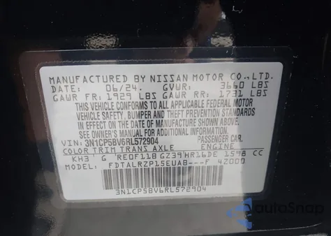 2024 Nissan Kicks S Xtronic Cvt from USA, damaged, VIN 3N1CP5BV6RL572904